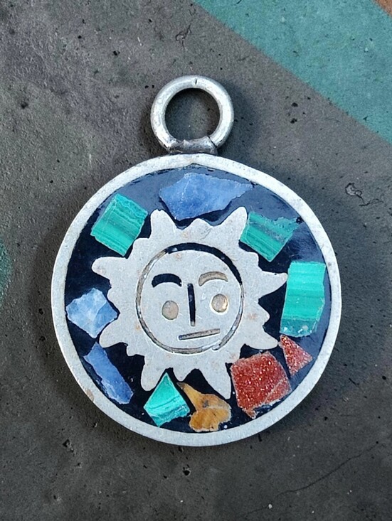 Vintage Jewelry - ☀️ Heavy Vintage Sterling Silver Mayan Calendar Sun Pendant